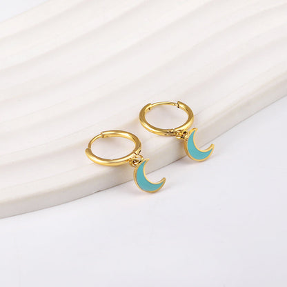 1.5x12.5mm circle with blue moon earrings