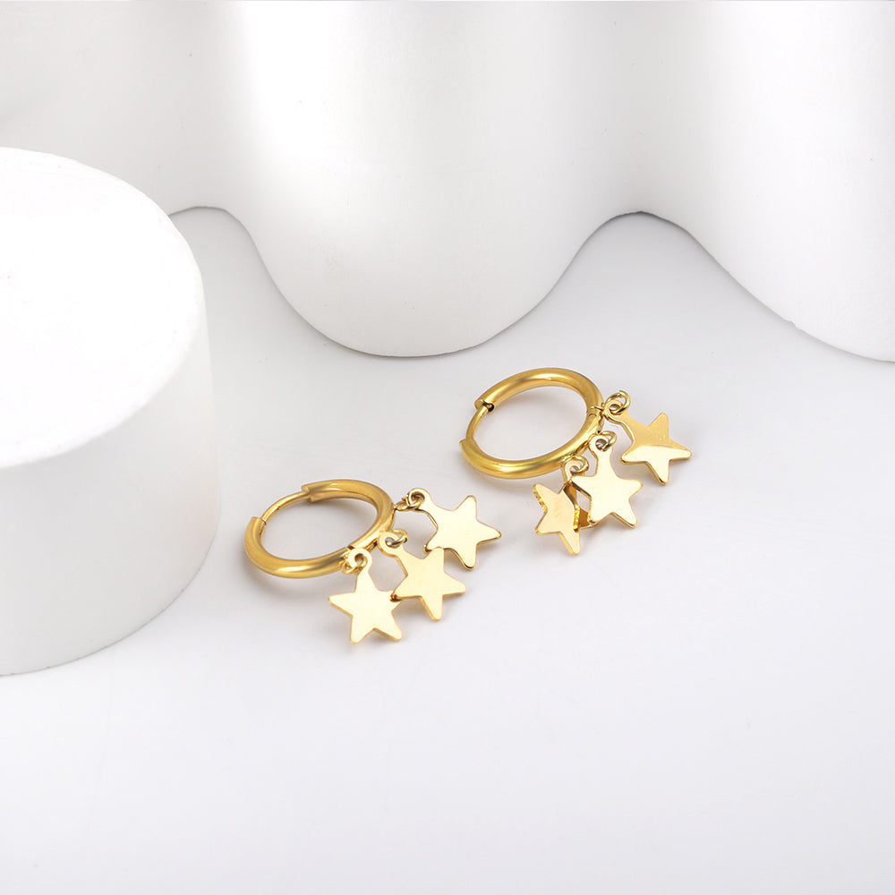 2x15mm circle with three star accessories earrings
