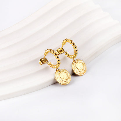 Half round steel beads with round cake man head earrings