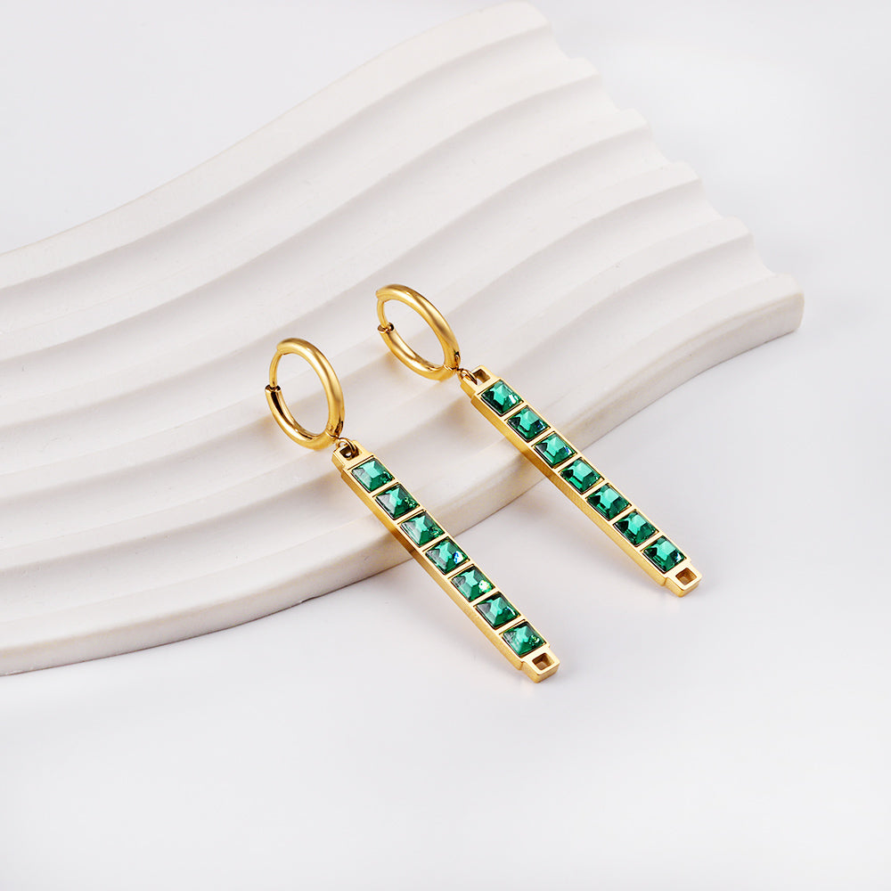 2x13mm circle with baguette green diamond earrings