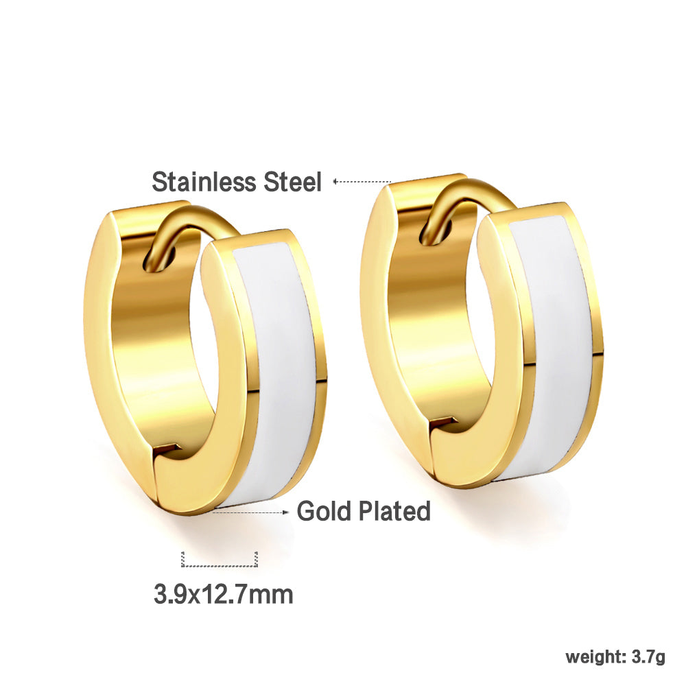 Gold Round earrings with white drip oil 4*13.5mm