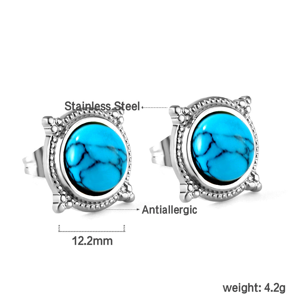 Round with blue turquoise earrings