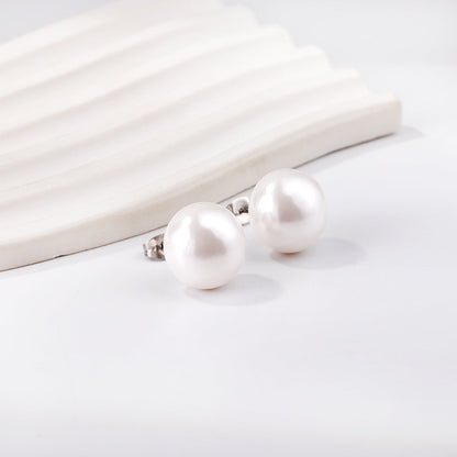 14mm flat white pearl stud earrings