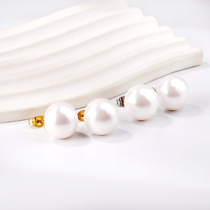 14mm flat white pearl stud earrings
