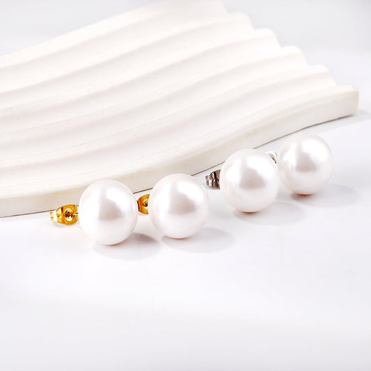 14mm flat white pearl stud earrings
