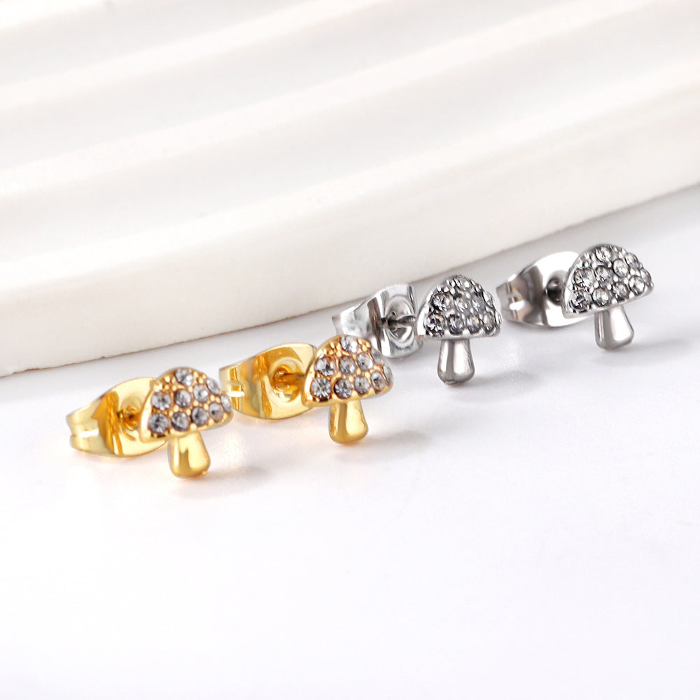 Gold mushroom cut earrings with diamonds