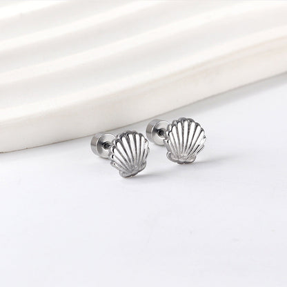 12 pairs Screw In Shell Shape Stud Earrings Gold / Steel