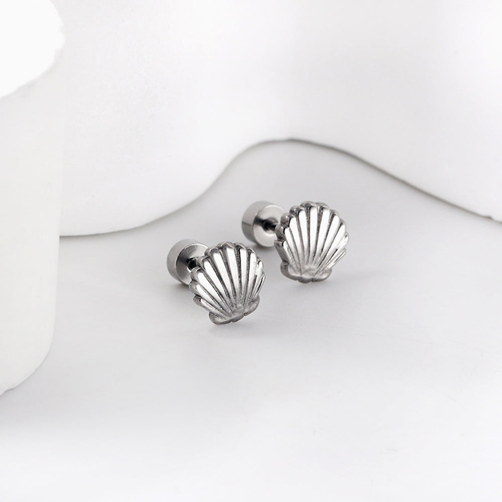 12 pairs Screw In Shell Shape Stud Earrings Gold / Steel