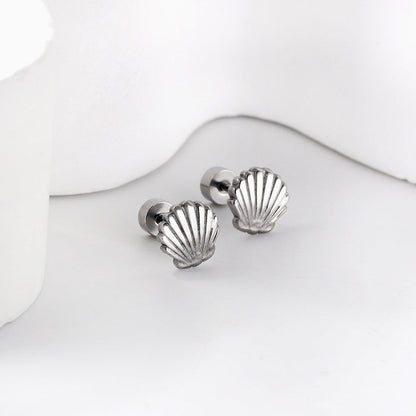 12 pairs Screw In Shell Shape Stud Earrings Gold / Steel