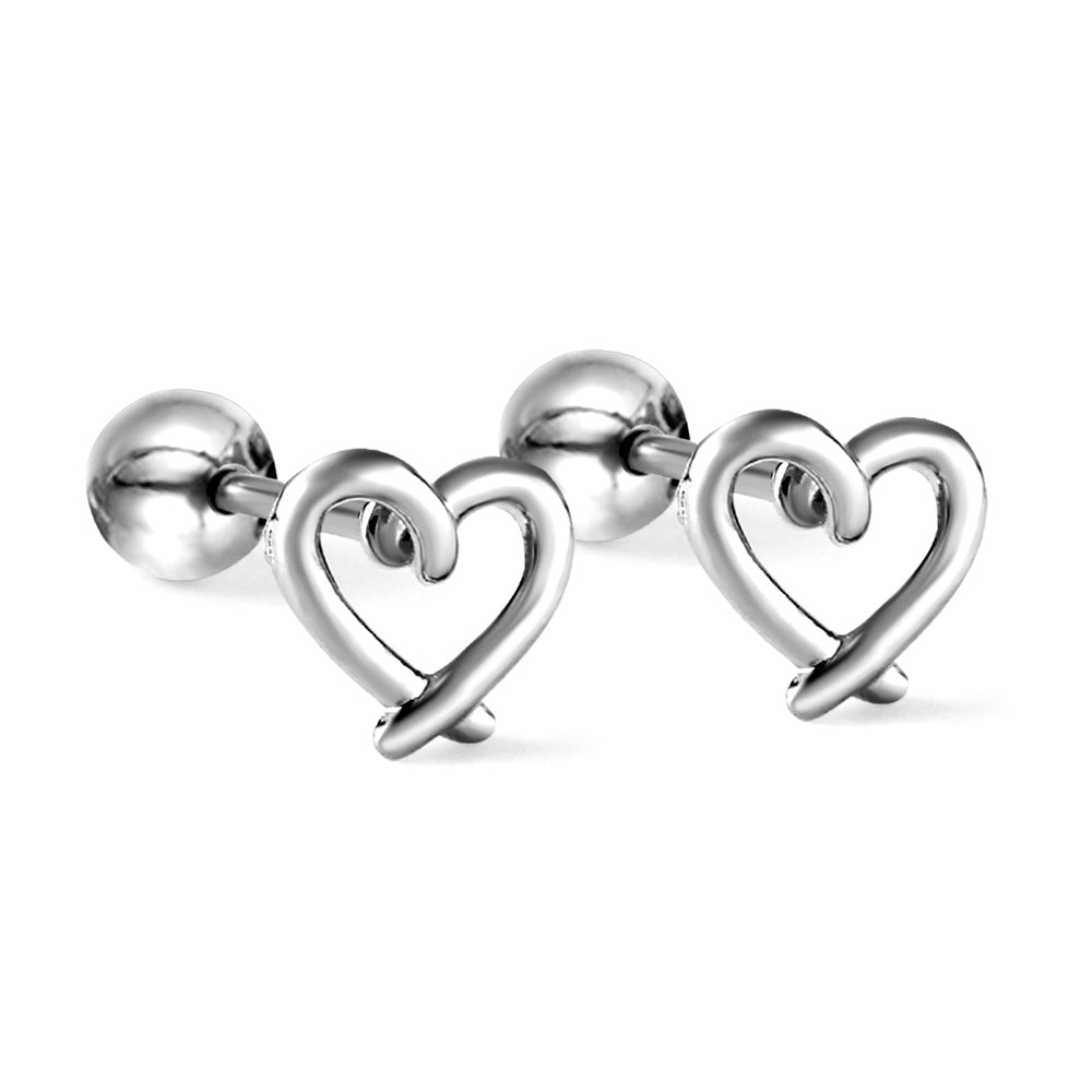 Gold coloured steel beads and screws heart cut-out earrings