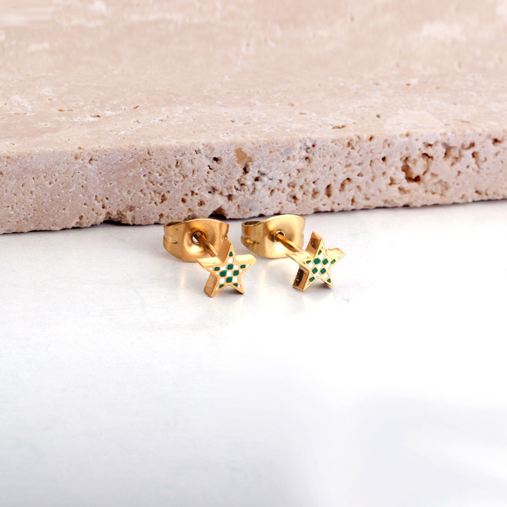 Star Shape Mixed Color Cut Stud Enamel Girls Kids Jewelry Earrings
