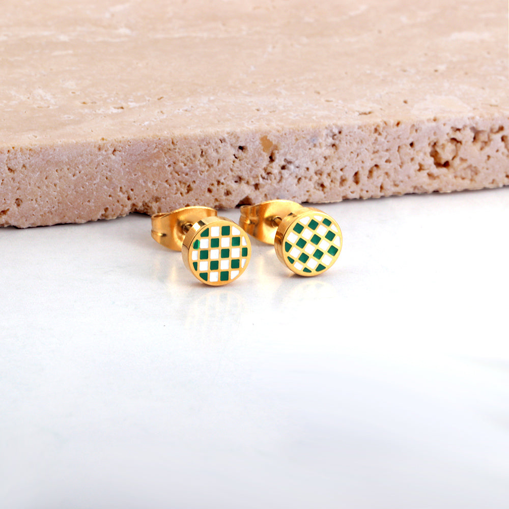 Enamel Girls Kids Jewelry Round Mixed Color Cut Stud Earrings