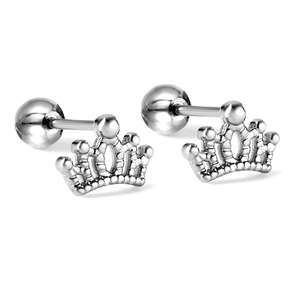 Gold coloured steel ball screw-in crown stud earrings