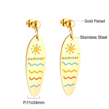Girls Kids Jewelry Stainless Steel Half Bead With Oval Sunshine Sea Mixed Color Earrings