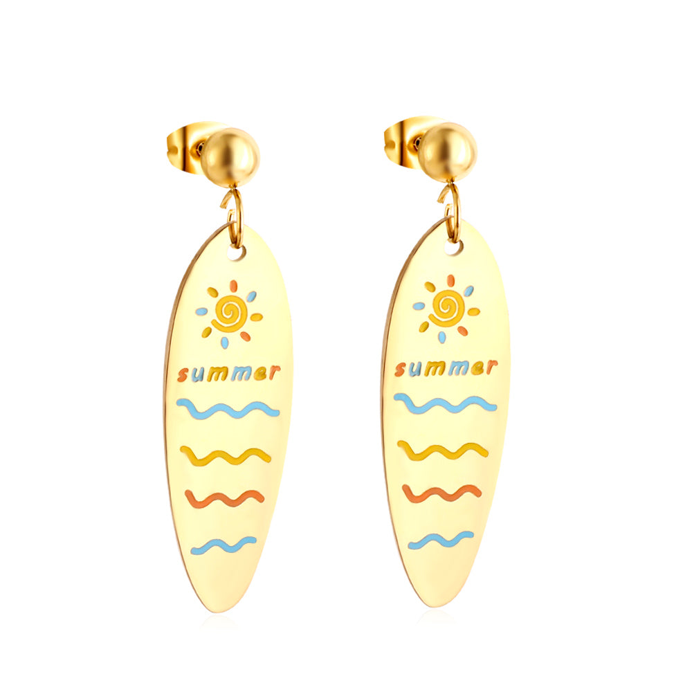 Girls Kids Jewelry Stainless Steel Half Bead With Oval Sunshine Sea Mixed Color Earrings
