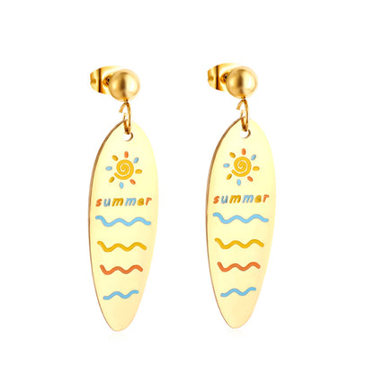 Girls Kids Jewelry Stainless Steel Half Bead With Oval Sunshine Sea Mixed Color Earrings