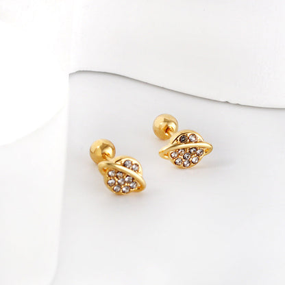Golden Steel Stud Planet + Orbit with White Diamonds Earrings