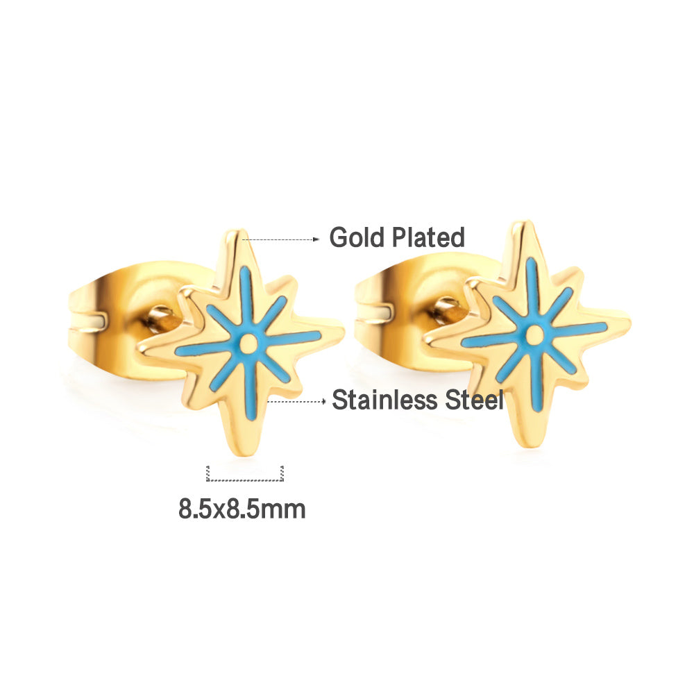 Enamel Girls Kids Jewelry Girls Kids Jewelry Stainless Steel Lucky Star Blue Cut Stud Earrings