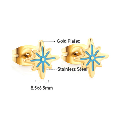 Enamel Girls Kids Jewelry Girls Kids Jewelry Stainless Steel Lucky Star Blue Cut Stud Earrings