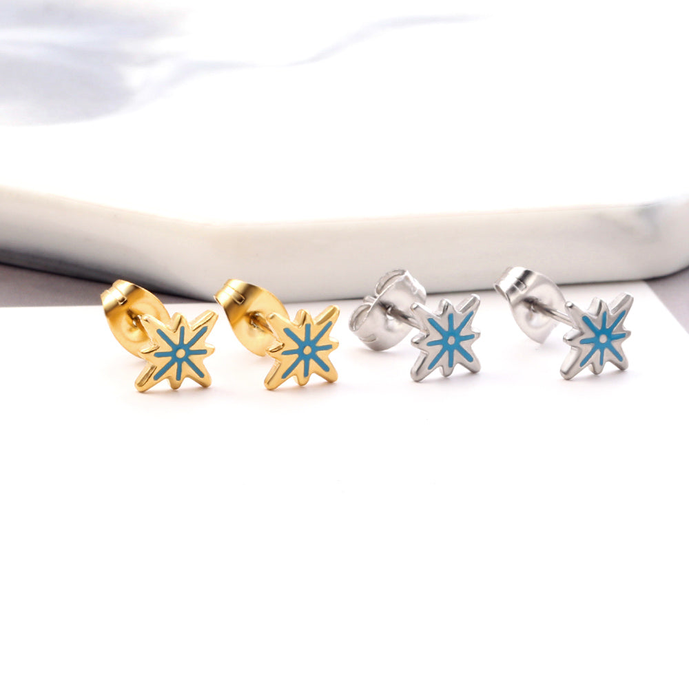 Enamel Girls Kids Jewelry Girls Kids Jewelry Stainless Steel Lucky Star Blue Cut Stud Earrings
