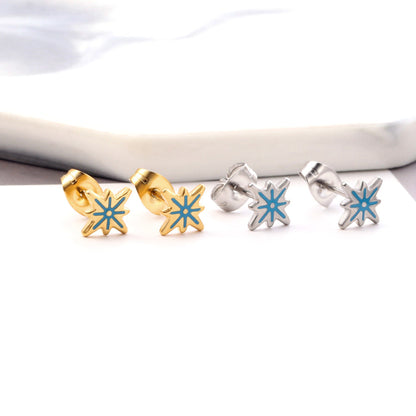 Enamel Girls Kids Jewelry Girls Kids Jewelry Stainless Steel Lucky Star Blue Cut Stud Earrings