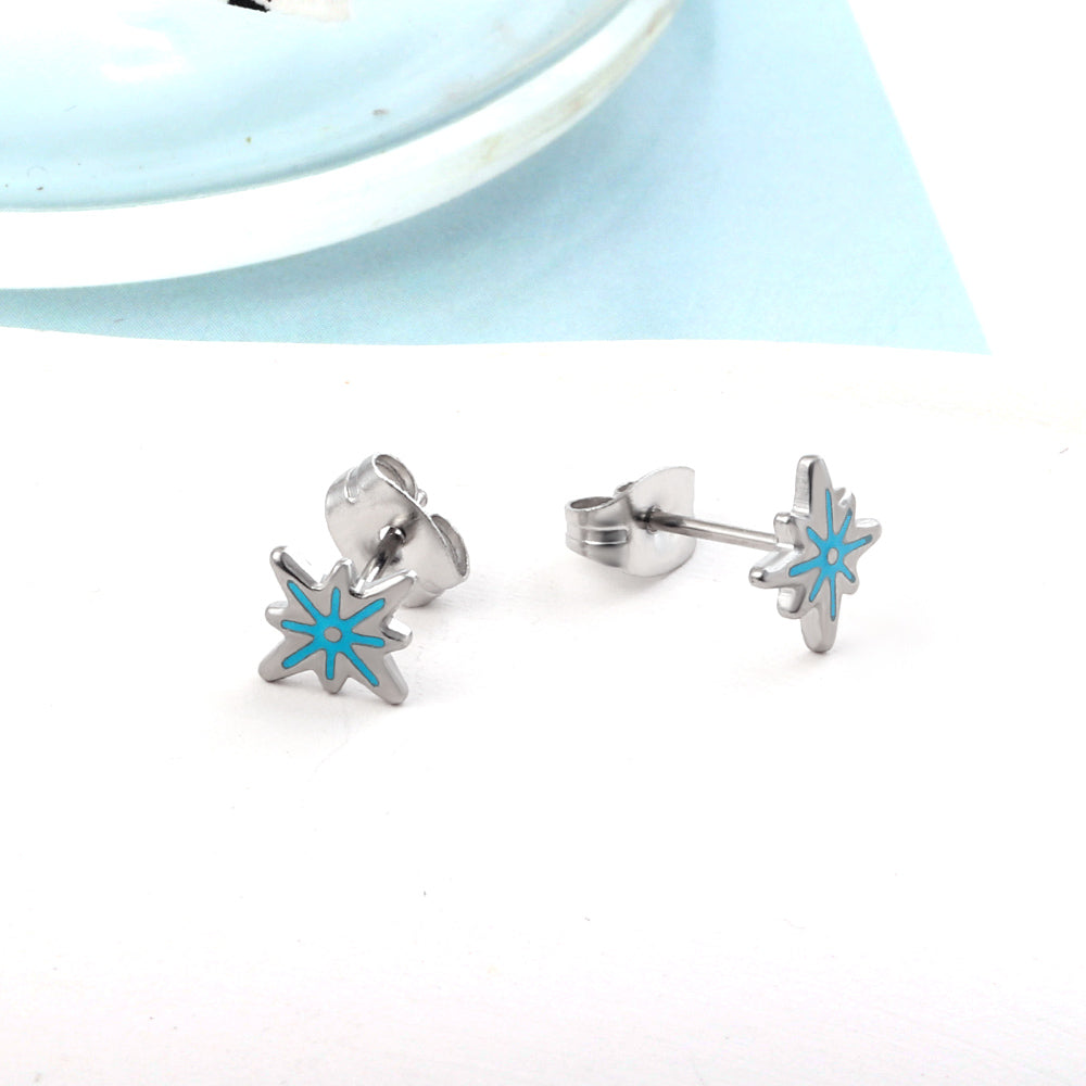 Enamel Girls Kids Jewelry Girls Kids Jewelry Stainless Steel Lucky Star Blue Cut Stud Earrings
