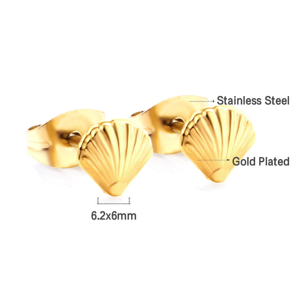 Girls Kids Jewelry Stainless Steel Shell Cut Stud Earrings