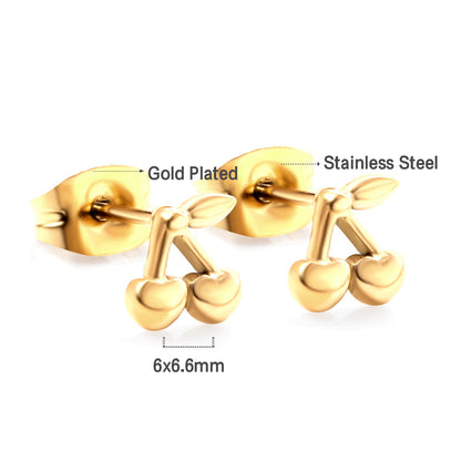 Girls Kids Jewelry Stainless Steel Cherry Cut Stud Earrings