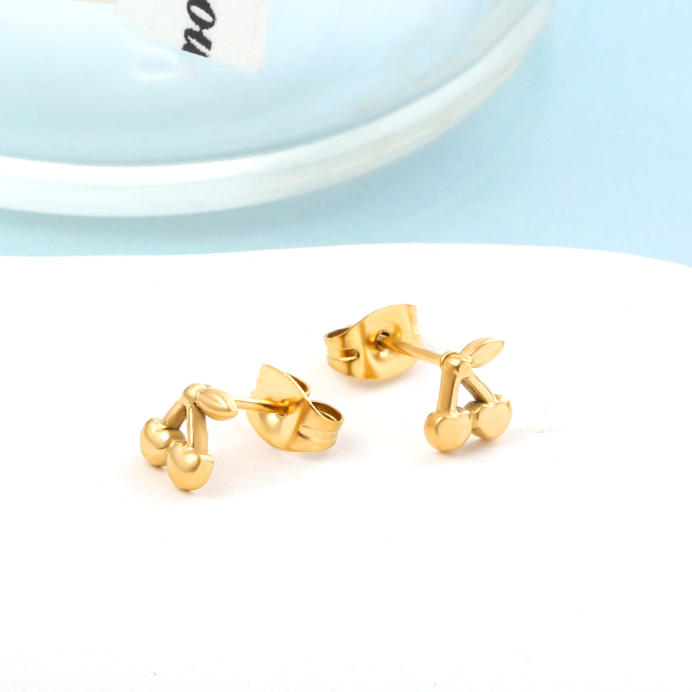 Girls Kids Jewelry Stainless Steel Cherry Cut Stud Earrings
