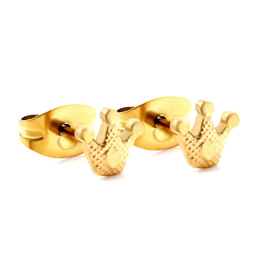 Girls Kids Jewelry Stainless Steel Crown Cut Stud Earrings
