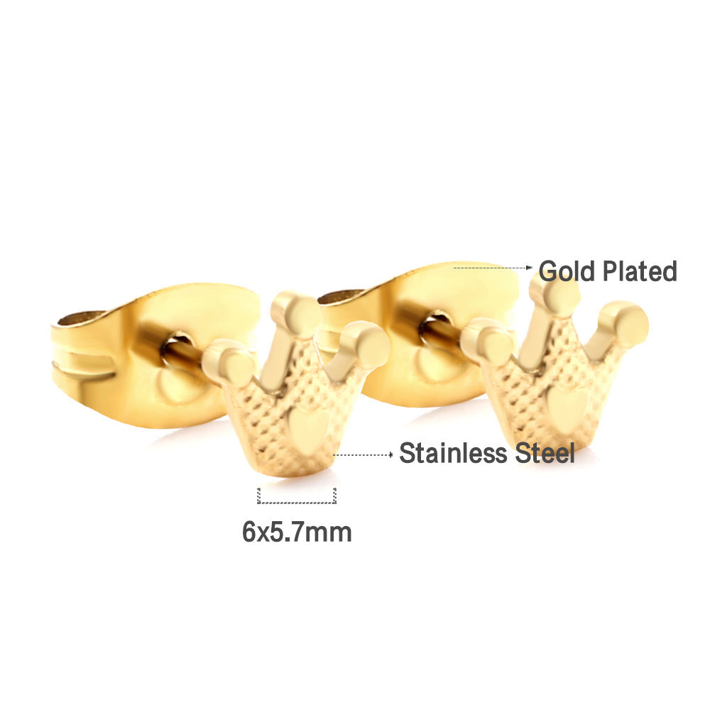Girls Kids Jewelry Stainless Steel Crown Cut Stud Earrings