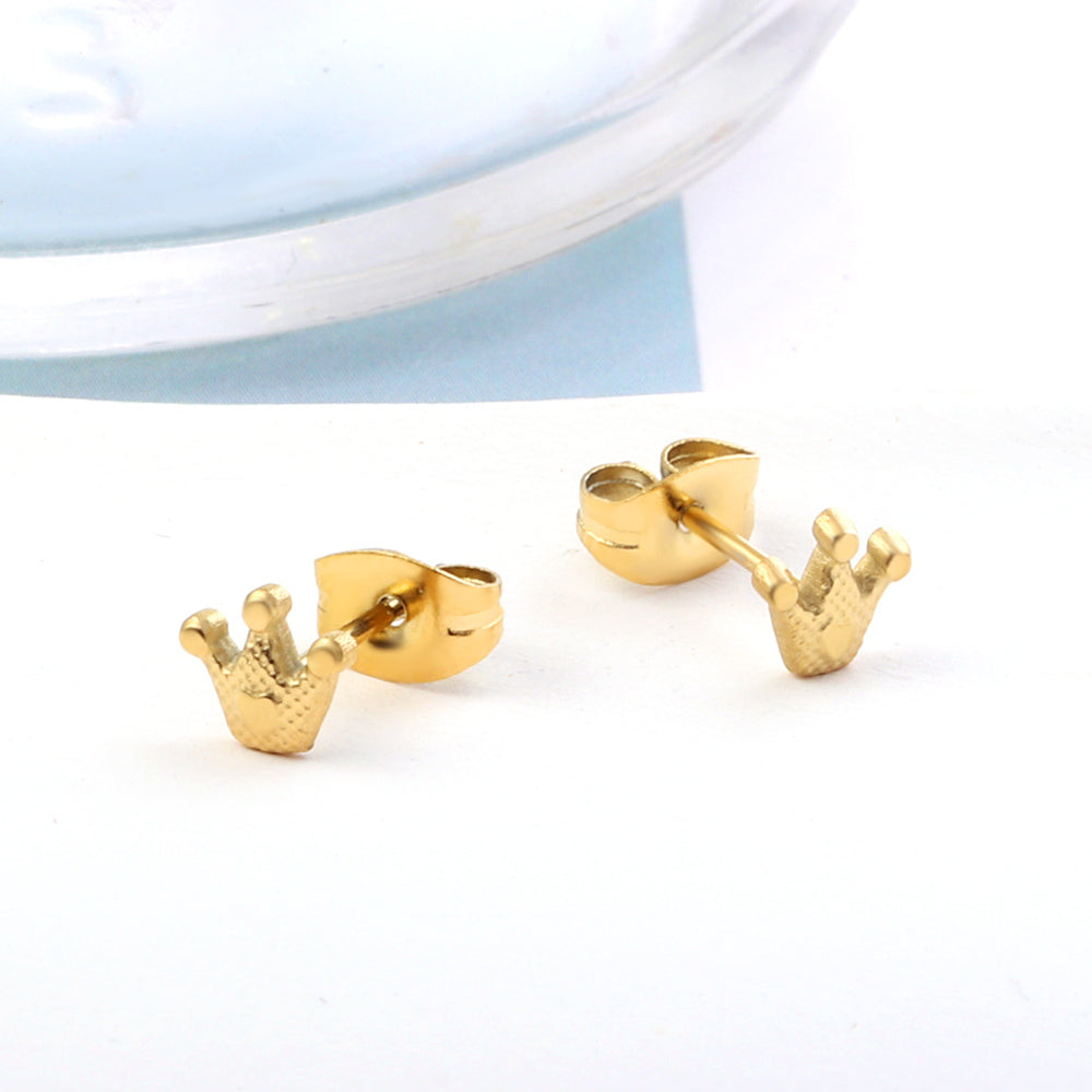 Girls Kids Jewelry Stainless Steel Crown Cut Stud Earrings