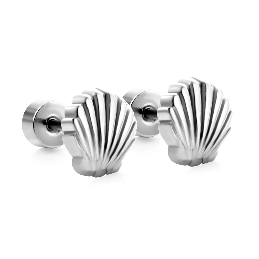 12 pairs Screw In Shell Shape Stud Earrings Gold / Steel