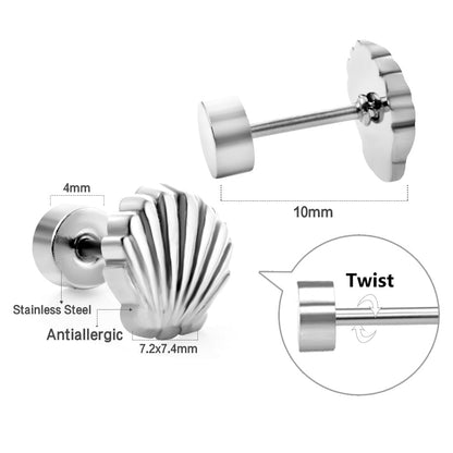 12 pairs Screw In Shell Shape Stud Earrings Gold / Steel