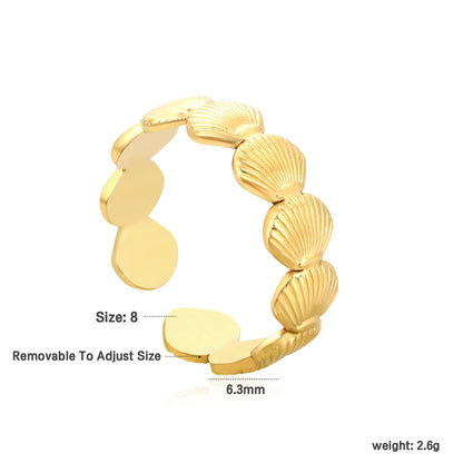 ✨6.3mm Seashell Adjustable Open Ring  Gold Stainless Steel Stackable Ring | Hypoallergenic Jewelry | Bulk Wholesale