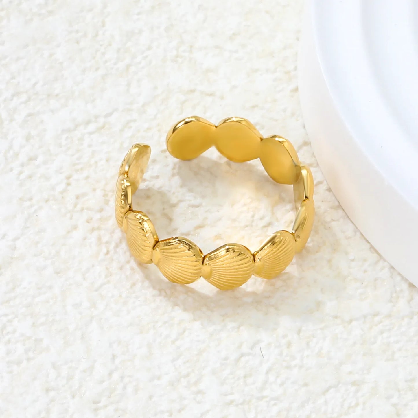 ✨6.3mm Seashell Adjustable Open Ring  Gold Stainless Steel Stackable Ring | Hypoallergenic Jewelry | Bulk Wholesale