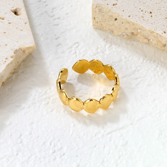 ✨6.3mm Seashell Adjustable Open Ring  Gold Stainless Steel Stackable Ring | Hypoallergenic Jewelry | Bulk Wholesale