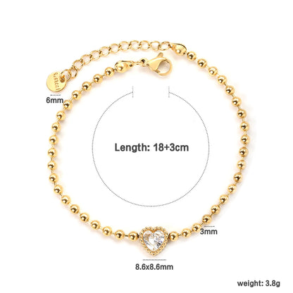 ✨8.6x8.6mm Tricolor Zirconia Bead Bracelet  White/Lilac/Garnet Stones | 3mm Gold Stainless Steel Chain 18+3cm | Bulk Wholesale