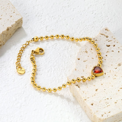 ✨8.6x8.6mm Tricolor Zirconia Bead Bracelet  White/Lilac/Garnet Stones | 3mm Gold Stainless Steel Chain 18+3cm | Bulk Wholesale