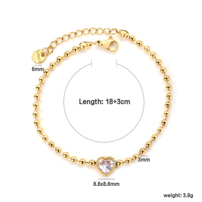 ✨8.6x8.6mm Tricolor Zirconia Bead Bracelet  White/Lilac/Garnet Stones | 3mm Gold Stainless Steel Chain 18+3cm | Bulk Wholesale