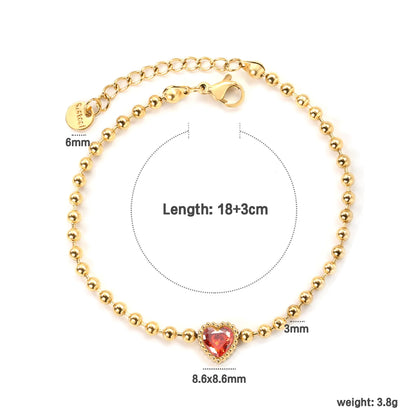 ✨8.6x8.6mm Tricolor Zirconia Bead Bracelet  White/Lilac/Garnet Stones | 3mm Gold Stainless Steel Chain 18+3cm | Bulk Wholesale