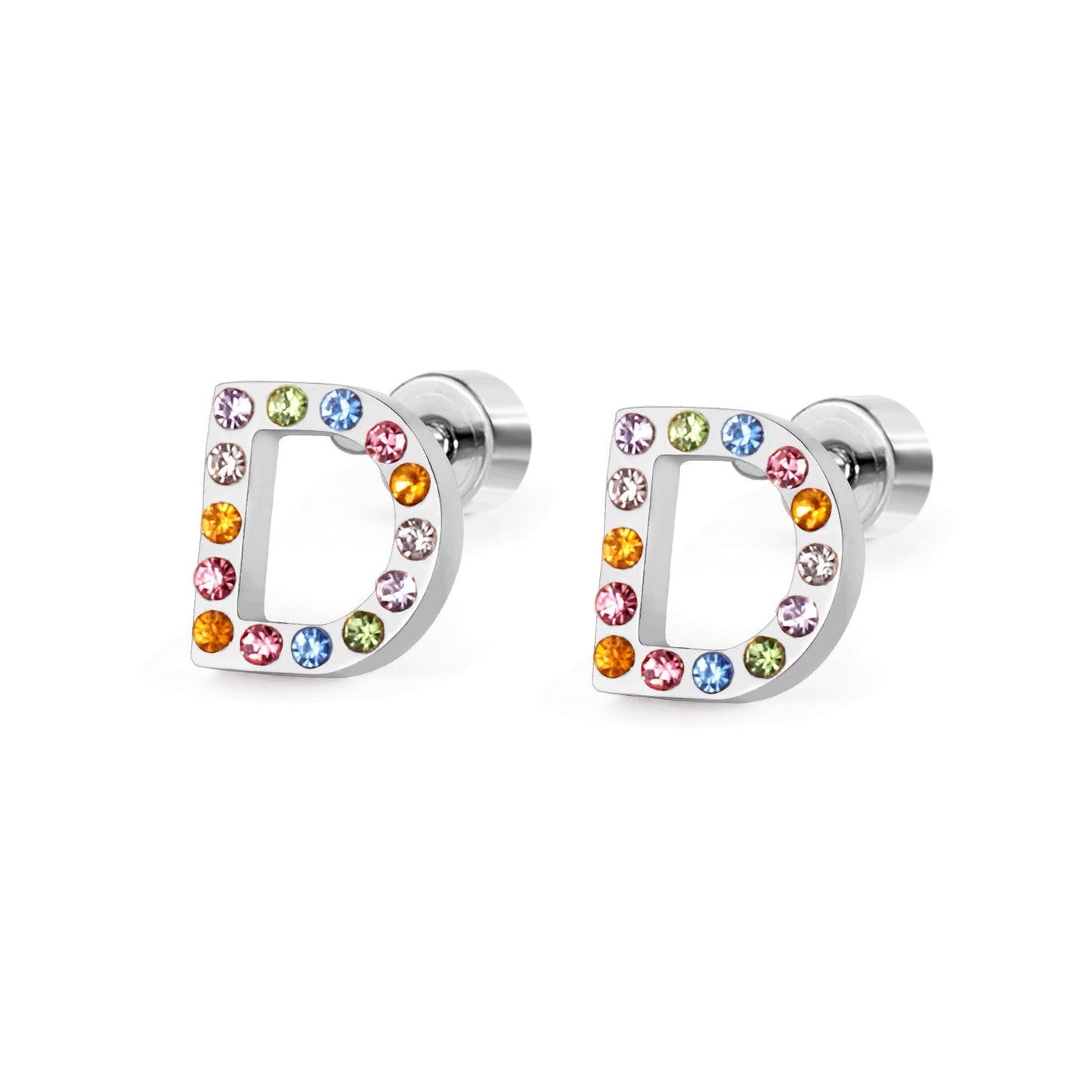 12 pairs Steel/Gold Monogram Screwback Earrings A-Z