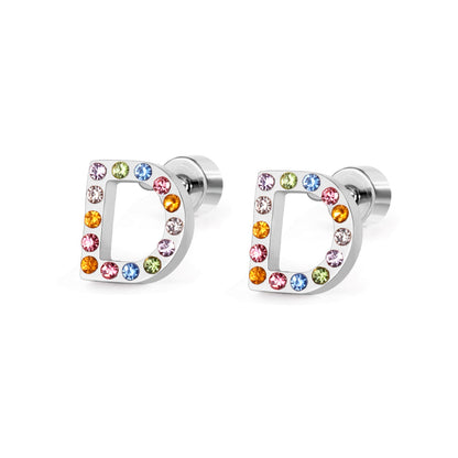 12 pairs Steel/Gold Monogram Screwback Earrings A-Z