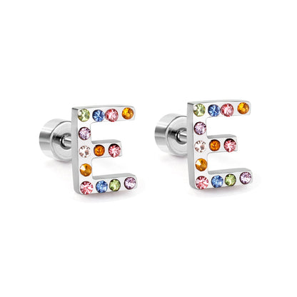 12 pairs Steel/Gold Monogram Screwback Earrings A-Z