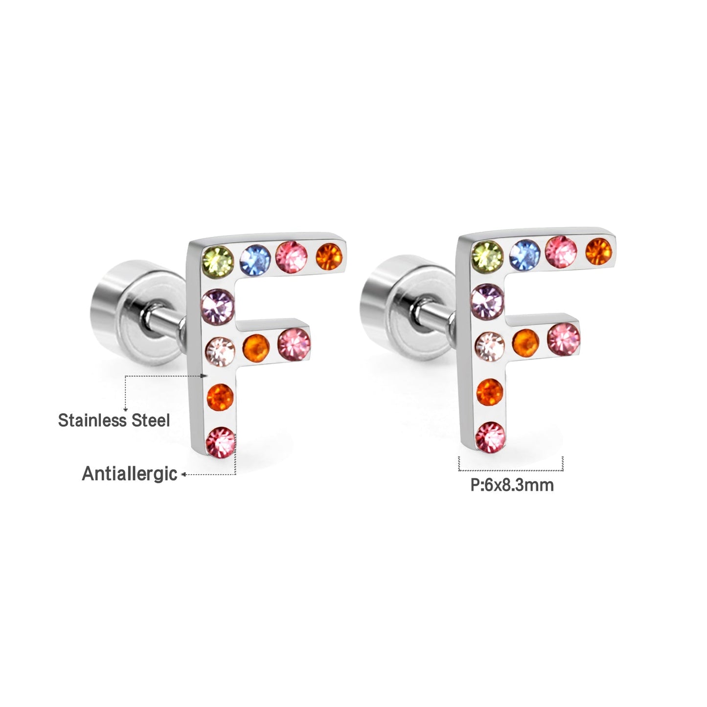 12 pairs Steel/Gold Monogram Screwback Earrings A-Z