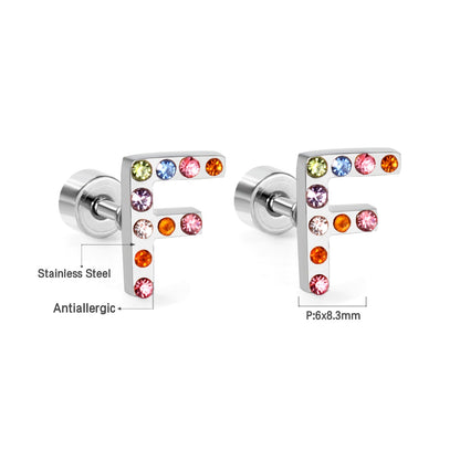 12 pairs Steel/Gold Monogram Screwback Earrings A-Z