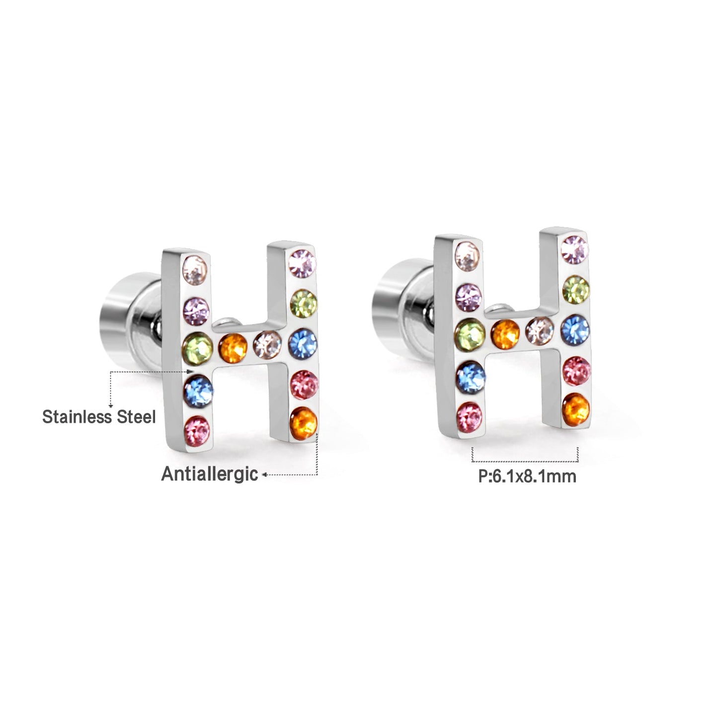 12 pairs Steel/Gold Monogram Screwback Earrings A-Z
