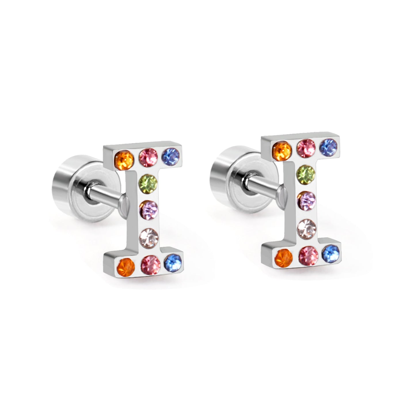 12 pairs Steel/Gold Monogram Screwback Earrings A-Z