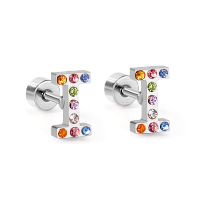 12 pairs Steel/Gold Monogram Screwback Earrings A-Z