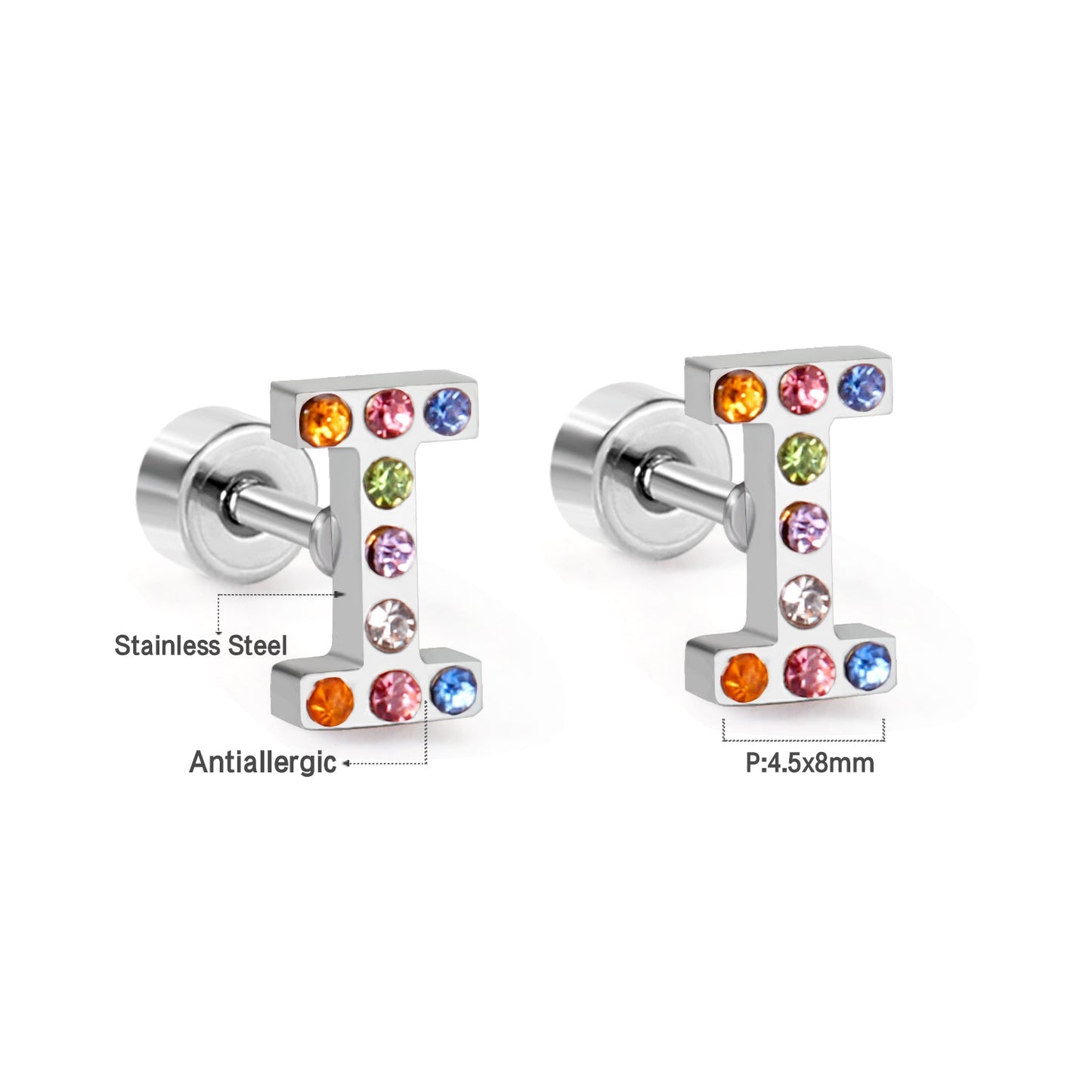 12 pairs Steel/Gold Monogram Screwback Earrings A-Z